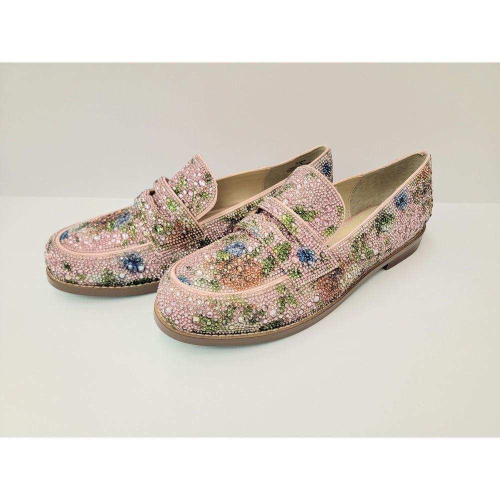 Women's Betsey Johnson SB-ARON Pink Rhinestone Floral Loafers Size 7M *Sold Out*